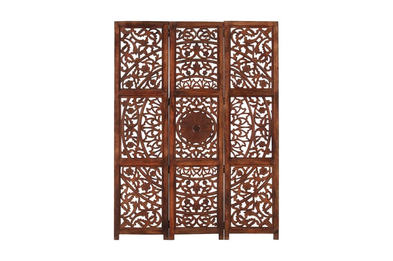 3-panels rumdeler håndskåret 120x165 cm massivt mangotræ bru - Brun - Boligtilbehør - Rumdelere - Skærmvæg