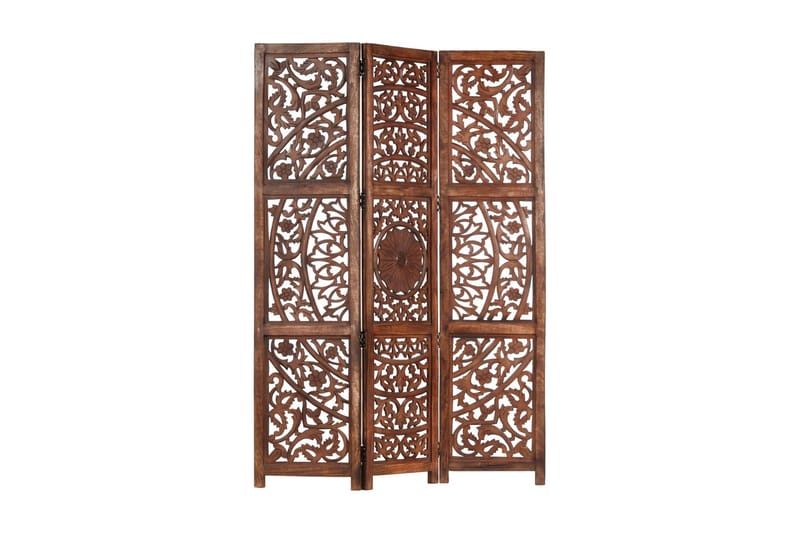 3-panels rumdeler håndskåret 120x165 cm massivt mangotræ bru - Brun - Boligtilbehør - Rumdelere - Skærmvæg