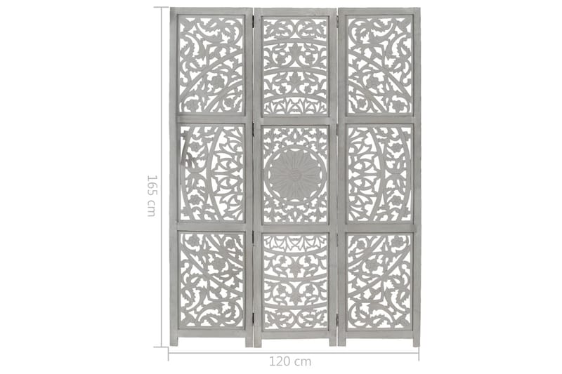 3-panels rumdeler håndskåret 120x165 cm massivt mangotræ grå - Grå - Skærmvæg - Rumdelere
