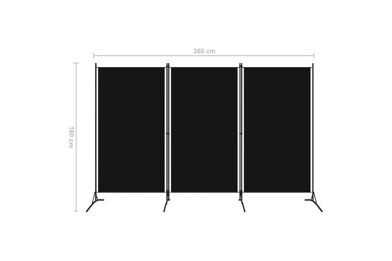 3-Panels Rumdeler 260 x 180 cm Sort - Boligtilbehør - Rumdelere - Skærmvæg
