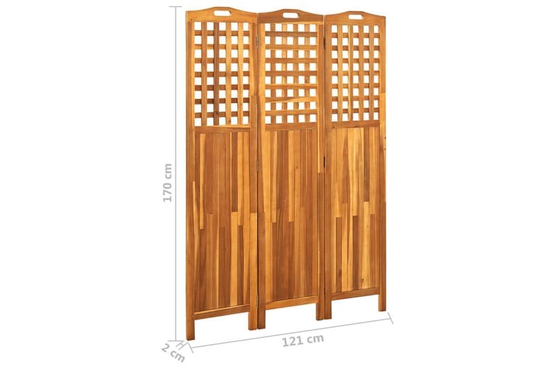 3-panels rumdeler 121x2x170 cm massivt akacietræ - Brun - Skærmvæg - Rumdelere