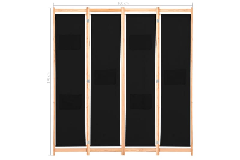 4-Panels Rumdeler 160 X 170 X 4 Cm Stof Sort - Sort - Boligtilbehør - Rumdelere - Skærmvæg