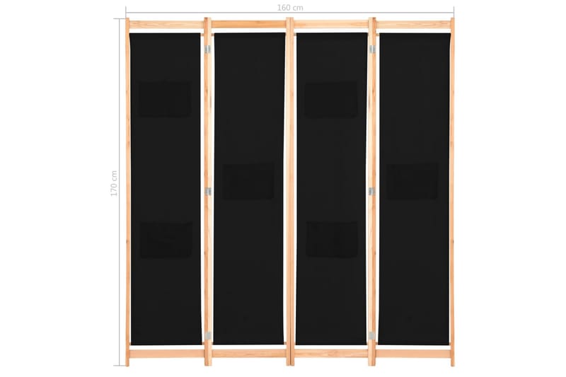 4-Panels Rumdeler 160 X 170 X 4 Cm Stof Sort - Sort - Skærmvæg - Rumdelere