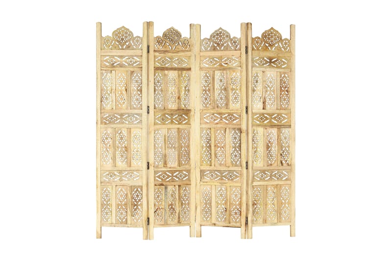 4-panels rumdeler håndskåret 160 x 165 cm massivt mangotræ - Brun - Skærmvæg - Rumdelere