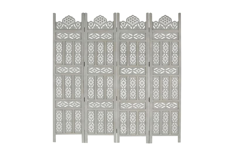 4-panels rumdeler håndskåret 160x165 cm massivt mangotræ grå - Grå - Skærmvæg - Rumdelere