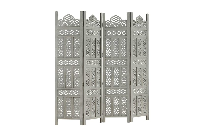 4-panels rumdeler håndskåret 160x165 cm massivt mangotræ grå - Grå - Boligtilbehør - Rumdelere - Skærmvæg