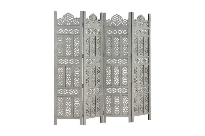 4-panels rumdeler håndskåret 160x165 cm massivt mangotræ grå - Grå - Boligtilbehør - Rumdelere - Skærmvæg