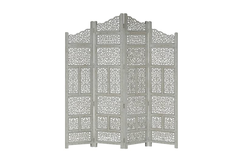 4-Panels Rumdeler Håndskåret 160x165 cm Massivt Mangotræ Grå - Grå - Skærmvæg - Rumdelere