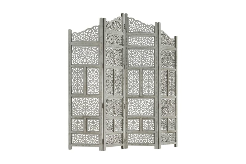 4-Panels Rumdeler Håndskåret 160x165 cm Massivt Mangotræ Grå - Grå - Boligtilbehør - Rumdelere - Skærmvæg