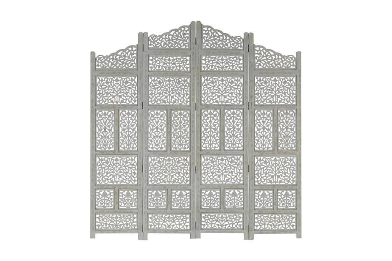 4-Panels Rumdeler Håndskåret 160x165 cm Massivt Mangotræ Grå - Grå - Boligtilbehør - Rumdelere - Skærmvæg