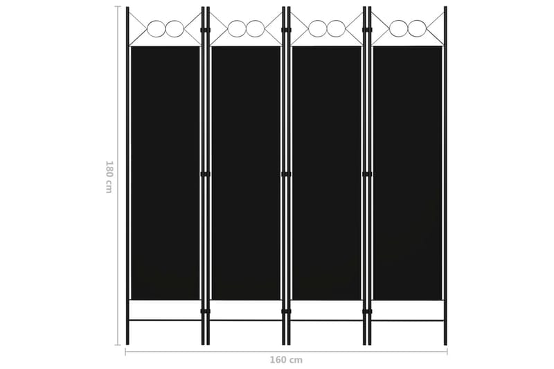4-Panels Rumdeler 160x180 cm Sort - Skærmvæg - Rumdelere