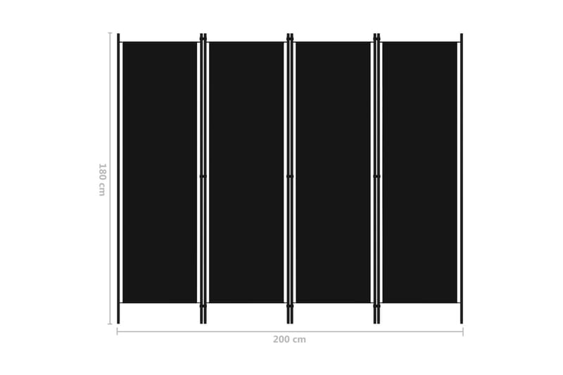 4-Panels Rumdeler 200 x 180 cm Sort - Skærmvæg - Rumdelere