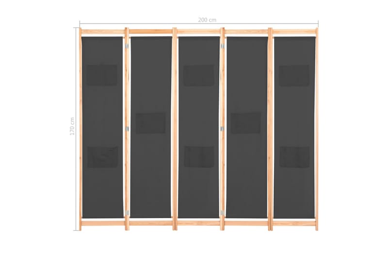 5-Panelers Rumdeler 200 X 170 X 4 Cm Stof Grå - Grå - Boligtilbehør - Rumdelere - Skærmvæg
