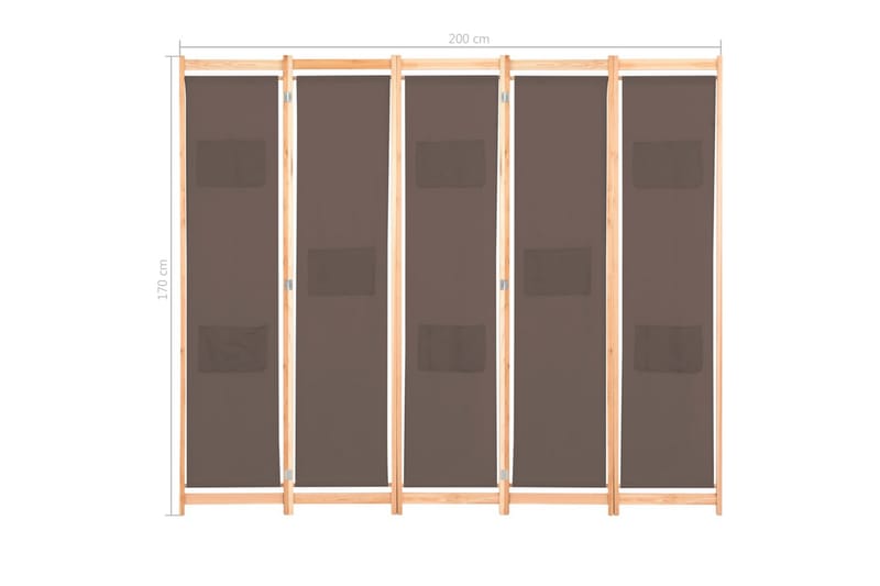 5-Panels Rumdeler 200 X 170 X 4 Cm Stof Brun - Brun - Boligtilbehør - Rumdelere - Skærmvæg