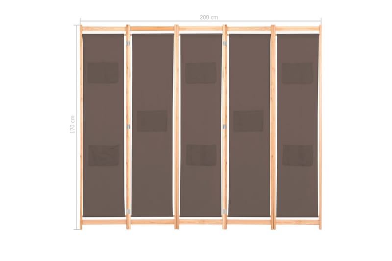 5-Panels Rumdeler 200 X 170 X 4 Cm Stof Brun - Brun - Skærmvæg - Rumdelere