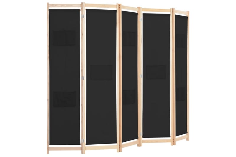 5-Panels Rumdeler 200 X 170 X 4 Cm Stof Sort - Sort - Skærmvæg - Rumdelere