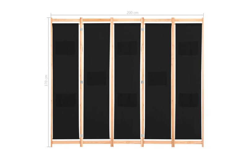 5-Panels Rumdeler 200 X 170 X 4 Cm Stof Sort - Sort - Skærmvæg - Rumdelere