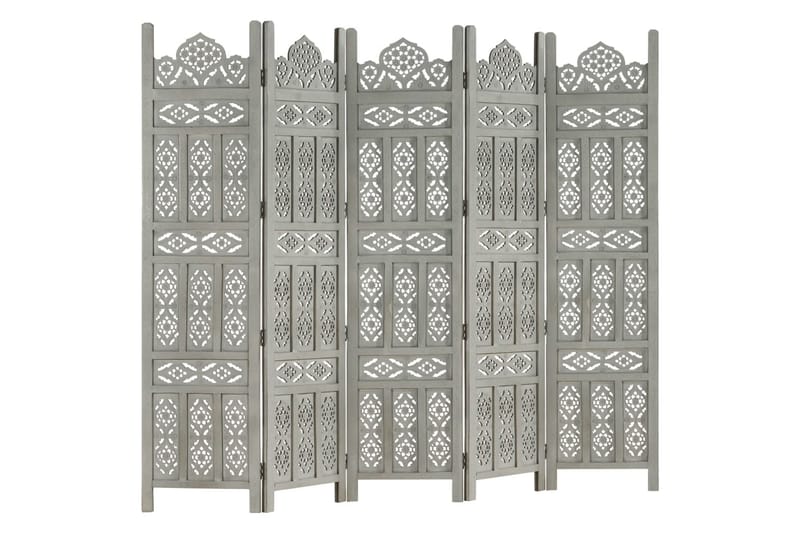 5-panels rumdeler håndskåret 200x165 cm massivt mangotræ grå - Grå - Boligtilbehør - Rumdelere - Skærmvæg