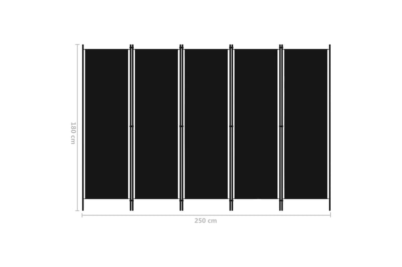 5-Panels Rumdeler 250 x 180 cm Sort - Boligtilbehør - Rumdelere - Skærmvæg