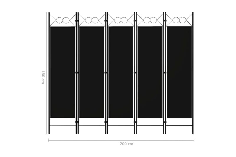 5-Panels Rumdeler 200x180 cm Sort - Skærmvæg - Rumdelere