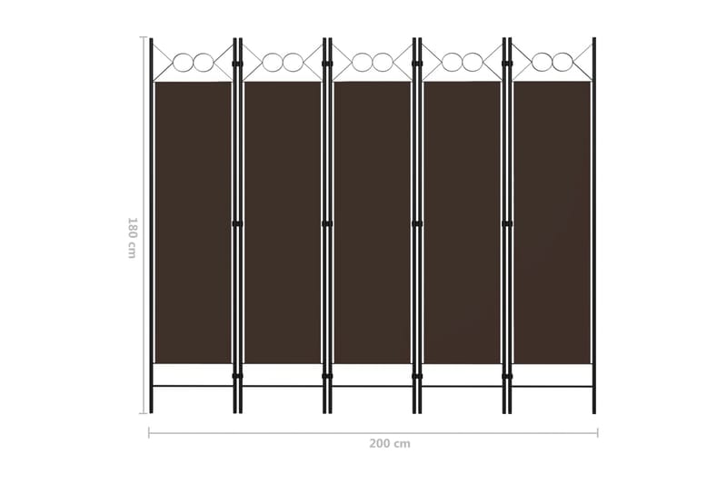 5-Panels Rumdeler 200x180 cm Brun - Boligtilbehør - Rumdelere - Skærmvæg