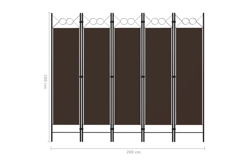 5-Panels Rumdeler 200x180 cm Brun - Skærmvæg - Rumdelere