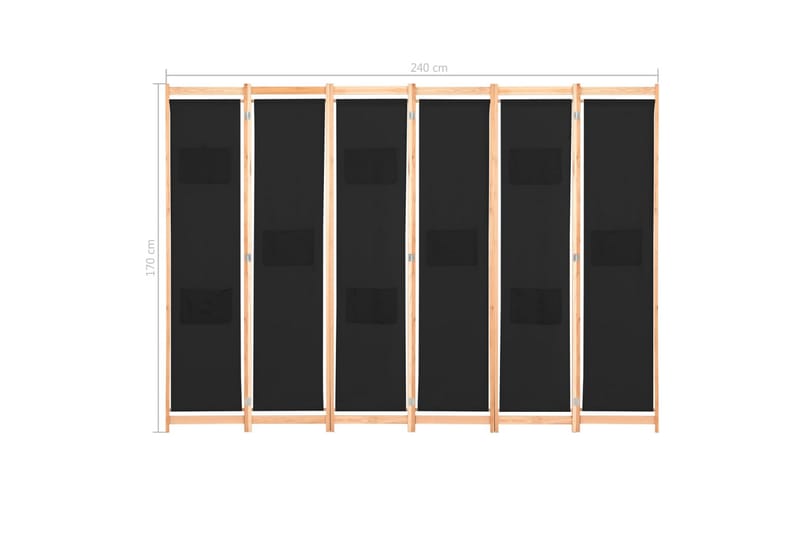 6-Panels Rumdeler 240 X 170 X 4 Cm Stof Sort - Sort - Boligtilbehør - Rumdelere - Skærmvæg