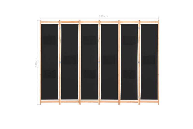6-Panels Rumdeler 240 X 170 X 4 Cm Stof Sort - Sort - Rumdelere - Skærmvæg