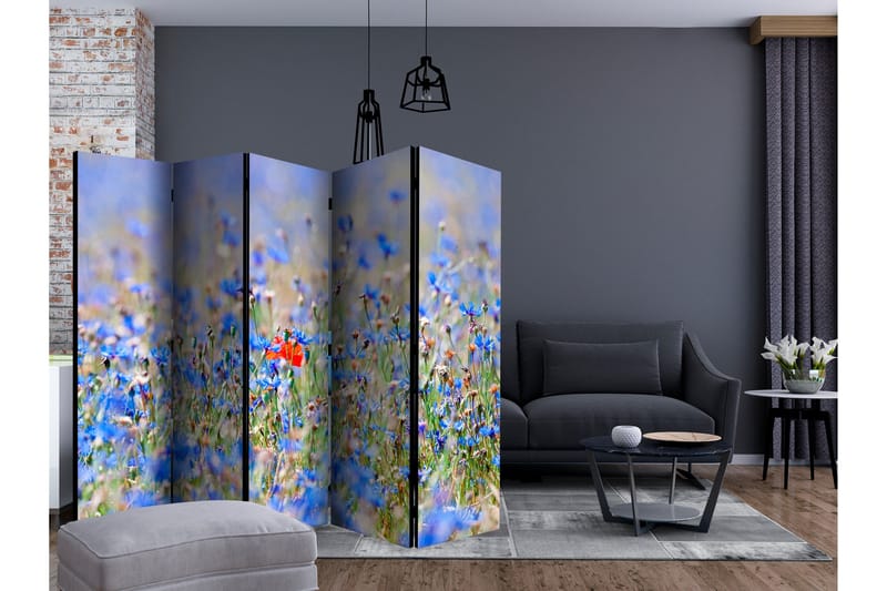 Rumdeler A Sky-Colored Meadow - Cornflowers II 225x172 cm - Artgeist sp. z o. o. - Boligtilbehør - Rumdelere - Foldeskærm
