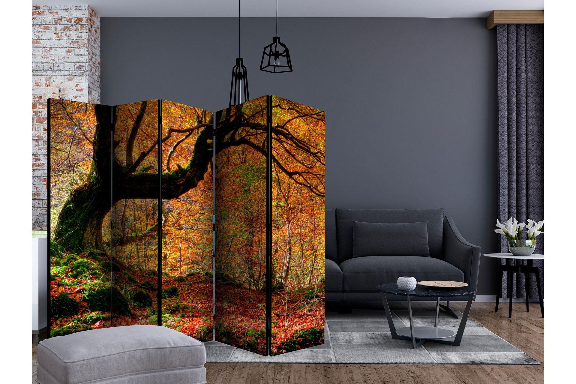 Rumdeler - Autumn, forest and leaves II 225x172 - Artgeist sp. z o. o. - Boligtilbehør - Rumdelere - Foldeskærm