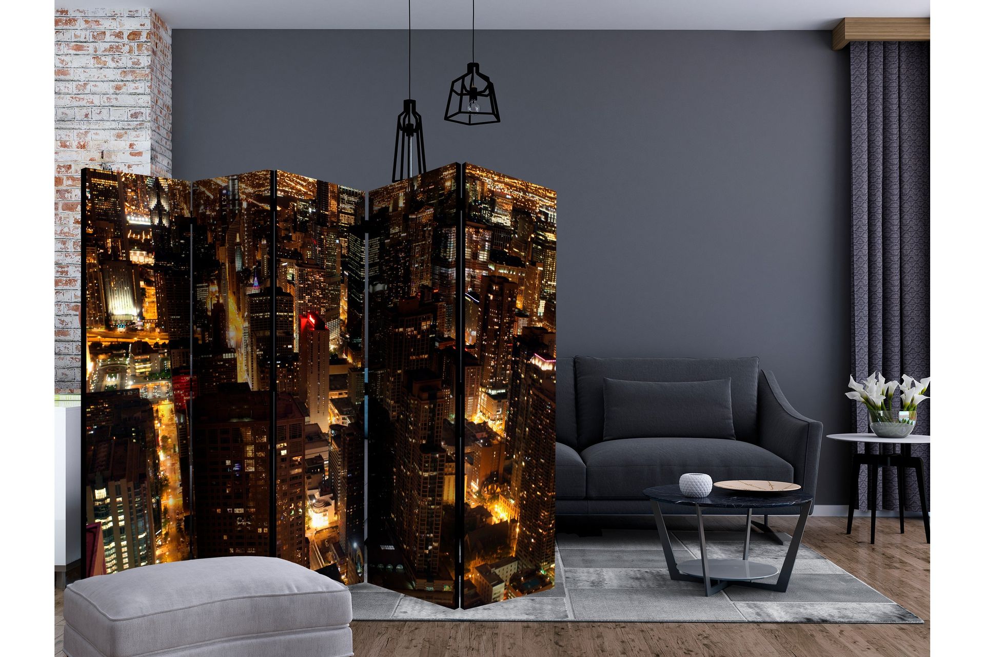 Rumdeler - City by night - Chicago, USA II 225x172 - Artgeist sp. z o. o. - Boligtilbehør - Rumdelere - Foldeskærm