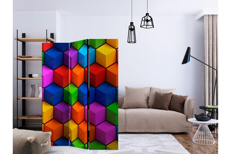 Rumdeler Colorful Geometric Boxes 135x172 cm - Artgeist sp. z o. o. - Boligtilbehør - Rumdelere - Foldeskærm