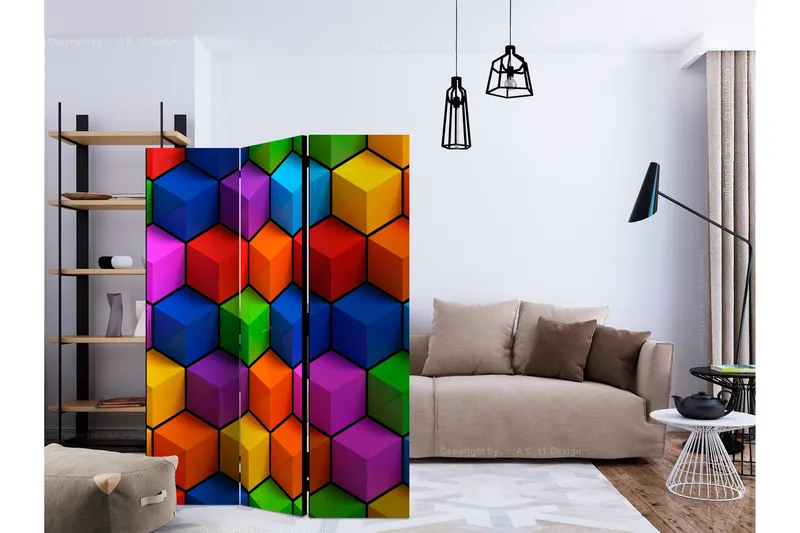 Rumdeler Colorful Geometric Boxes 135x172 cm - Artgeist sp. z o. o. - Boligtilbehør - Rumdelere - Foldeskærm