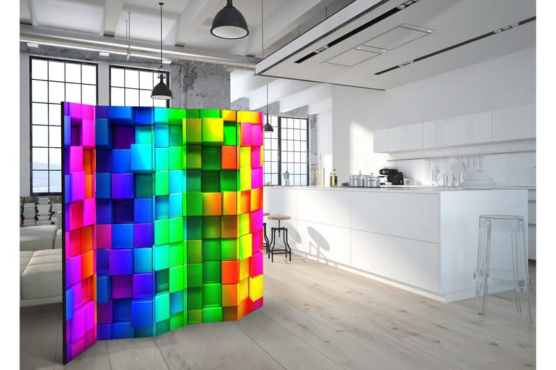 Rumdeler Colourful Cubes 225x172 - Artgeist sp. z o. o. - Boligtilbehør - Rumdelere - Foldeskærm