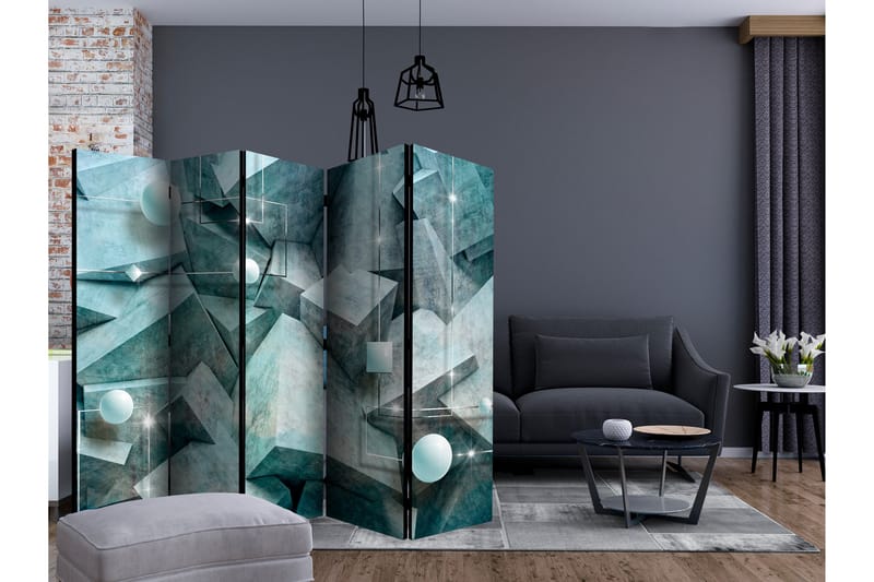 Rumdeler Concrete Cubes Green II 225x172 cm - Artgeist sp. z o. o. - Foldeskærm - Rumdelere