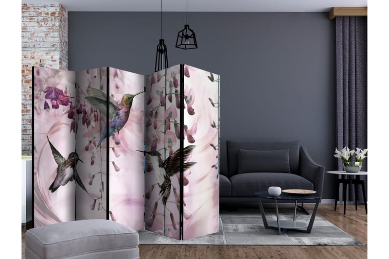 Rumdeler Flying Hummingbirds Pink II 225x172 cm - Artgeist sp. z o. o. - Boligtilbehør - Rumdelere - Foldeskærm