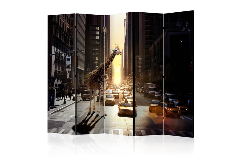 Rumdeler Giraffe in the Big City II 225x172 cm - Artgeist sp. z o. o. - Foldeskærm - Rumdelere