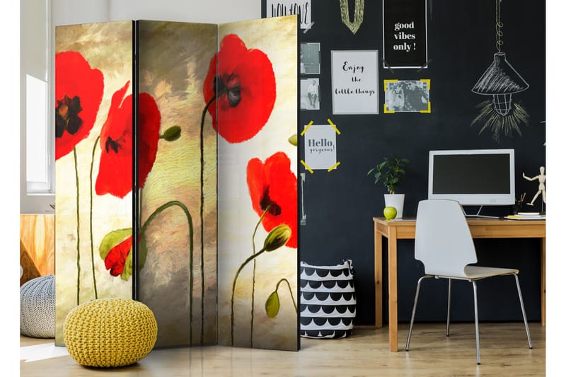 Rumdeler Golden Field Of Poppies 135x172 - Artgeist sp. z o. o. - Boligtilbehør - Rumdelere - Foldeskærm