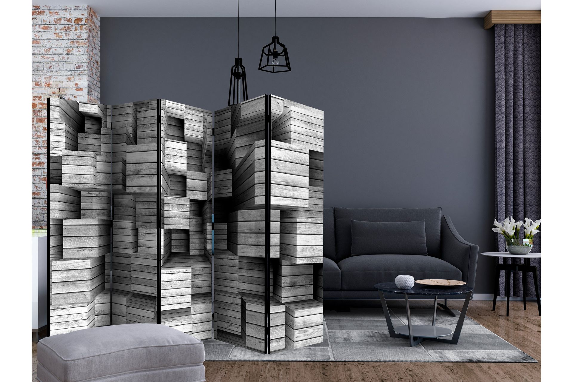 Rumdeler - Grey Precision II 225x172 - Artgeist sp. z o. o. - Boligtilbehør - Rumdelere - Foldeskærm