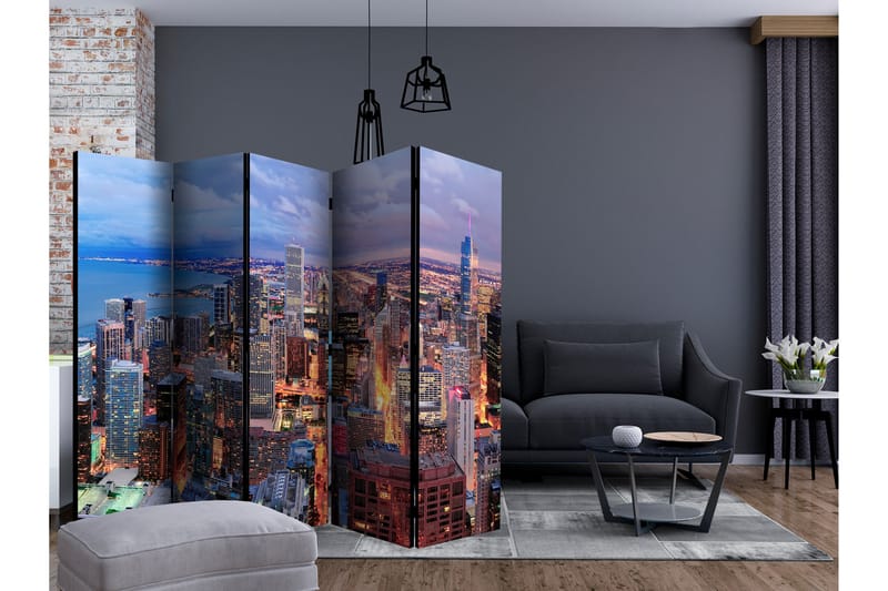 Rumdeler Illuminated Chicago II 225x172 cm - Artgeist sp. z o. o. - Foldeskærm - Rumdelere