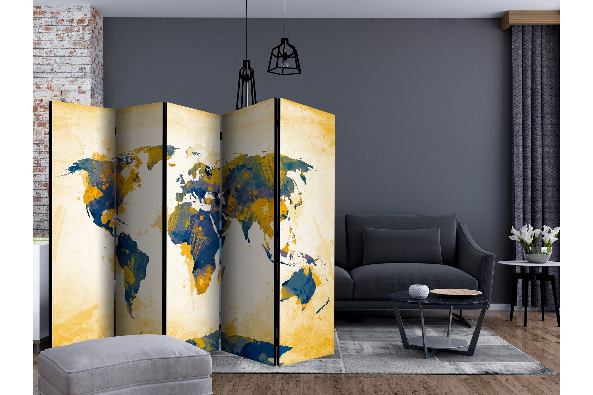 Rumdeler - Map of the World - Sun and sky II 225x172 - Artgeist sp. z o. o. - Boligtilbeh�ør - Rumdelere - Foldeskærm