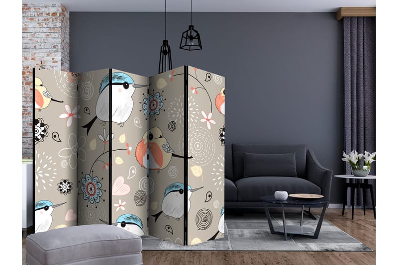 Rumdeler Natural Pattern with Birds II 225x172 cm - Artgeist sp. z o. o. - Boligtilbehør - Rumdelere - Foldeskærm