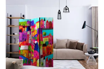 Rumdeler Rainbow-Hued Town 135x172 cm - Artgeist sp. z o. o. - Boligtilbehør - Rumdelere - Foldeskærm