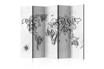 Rumdeler - Retro Continents (Grey) II 225x172 - Artgeist sp. z o. o. - Boligtilbehør - Rumdelere - Foldeskærm