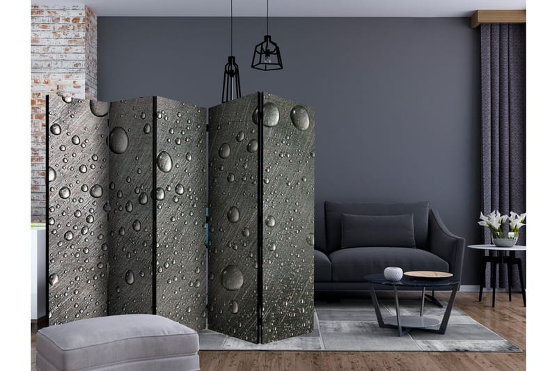 Rumdeler - Steel surface with water drops II 225x172 - Artgeist sp. z o. o. - Boligtilbehør - Rumdelere - Foldeskærm