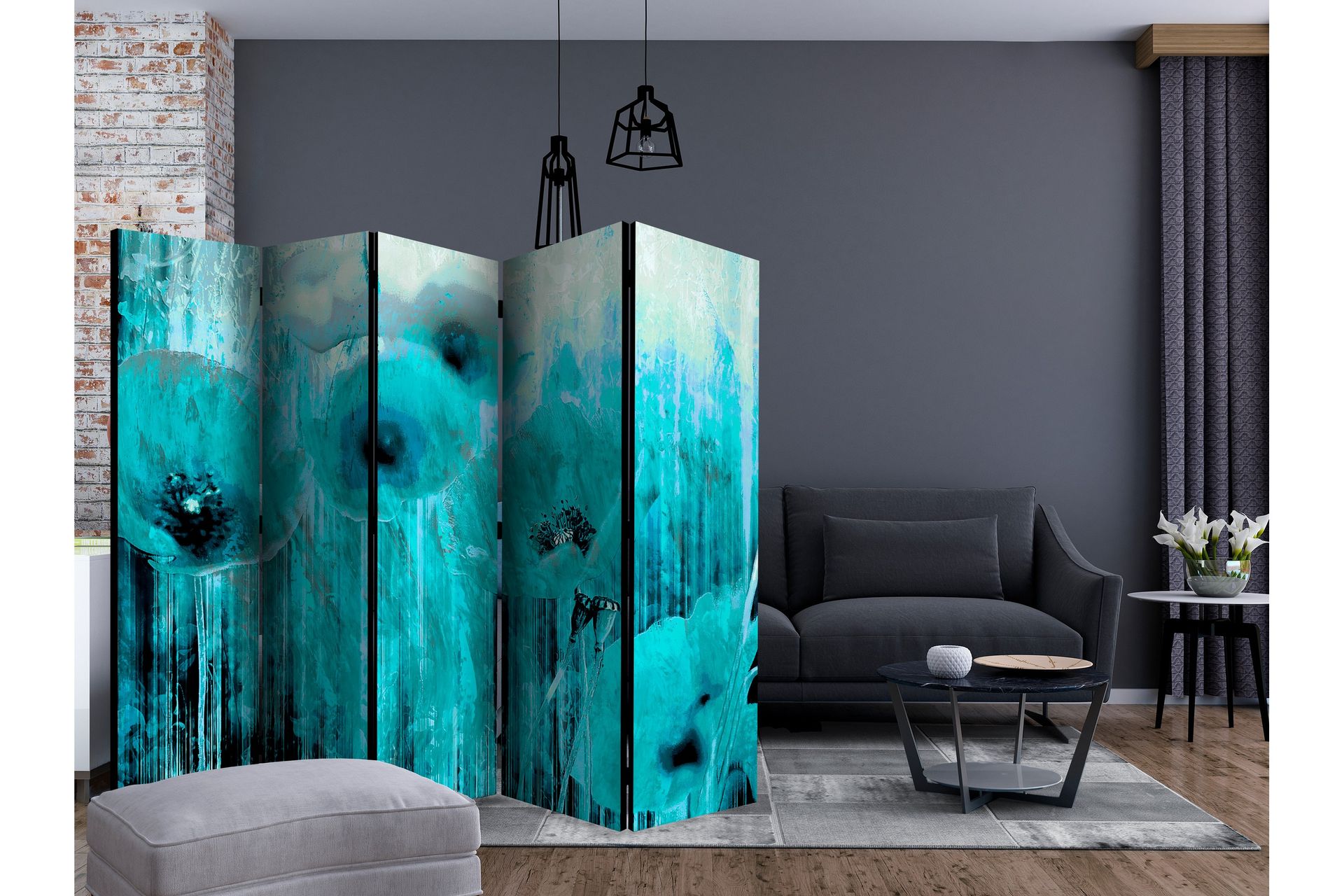 Rumdeler Turquoise Madness II 225x172 cm - Artgeist sp. z o. o. - Boligtilbehør - Rumdelere - Foldeskærm