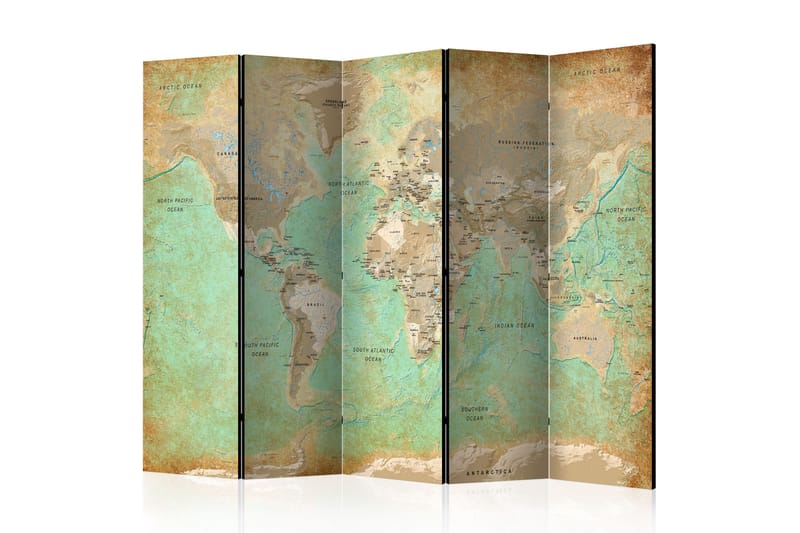 Rumdeler Turquoise World Map 225x172 - Artgeist sp. z o. o. - Boligtilbehør - Rumdelere - Foldeskærm