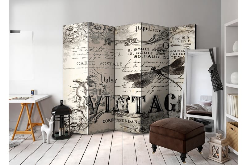 Rumdeler Vintage Correspondence 225x172 - Artgeist sp. z o. o. - Boligtilbehør - Rumdelere - Foldeskærm