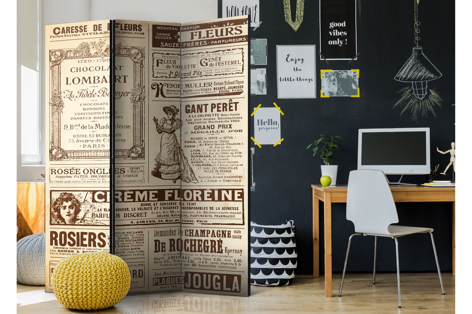 Rumdeler Vintage Magazines 135x172 - Artgeist sp. z o. o. - Boligtilbehør - Rumdelere - Foldeskærm