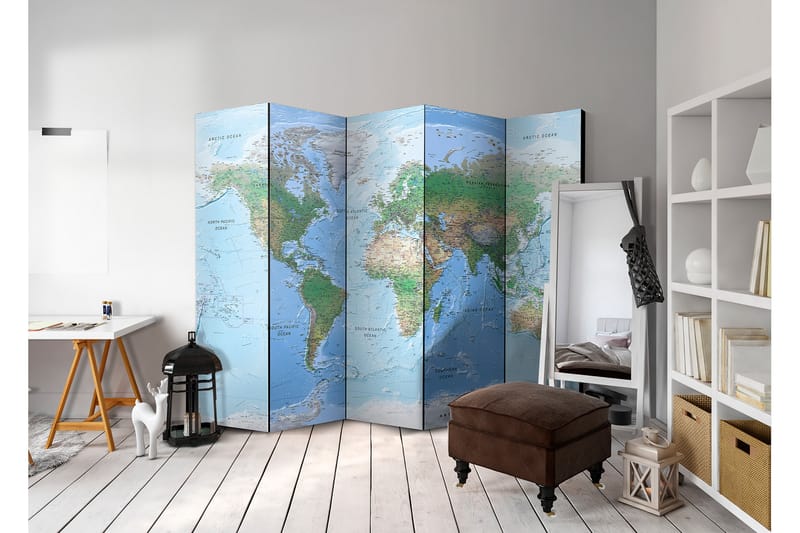 Rumdeler World Map 225x172 - Artgeist sp. z o. o. - Boligtilbehør - Rumdelere - Foldeskærm